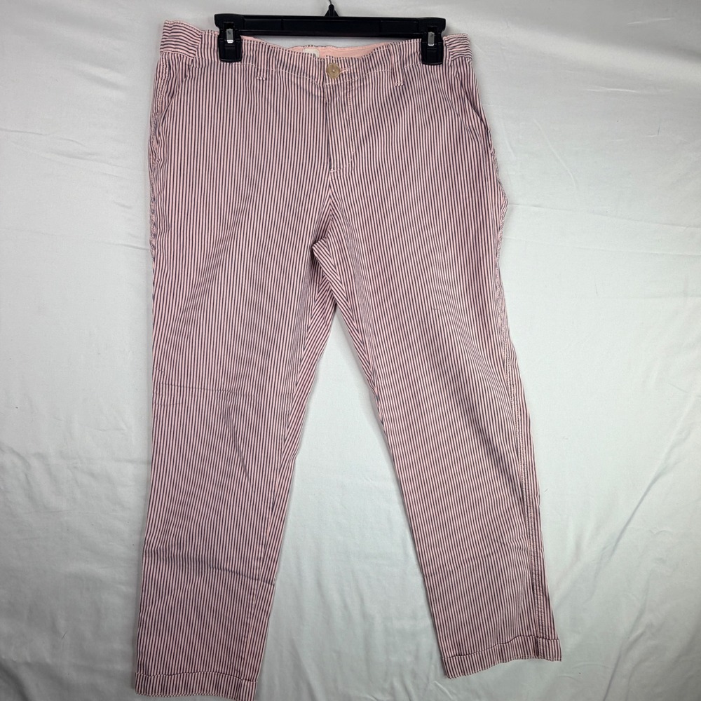 Gap Girlfriend Chino Pants 8 Pink Navy Blue Striped Trousers